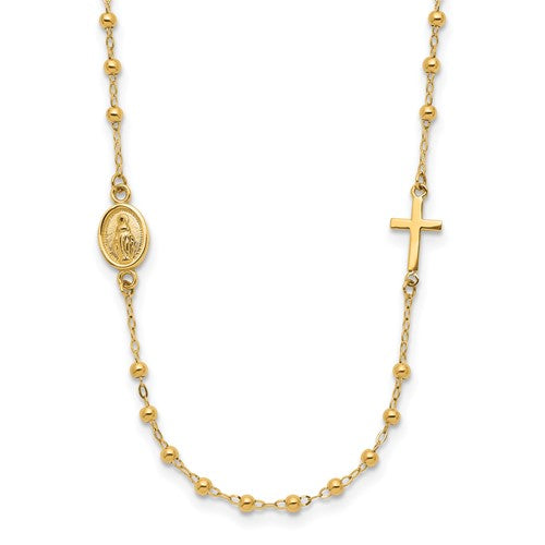 14k-polished-miraculous-medal-and-cross-rosary-design-necklace-SolomonJeweler-Wichita-KS-CustomJewelry