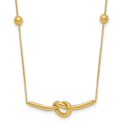 14k-polished-knotted-pendant-and-beads-16in-w-2in-ext-necklace-SolomonJeweler-Wichita-KS-CustomJewelry