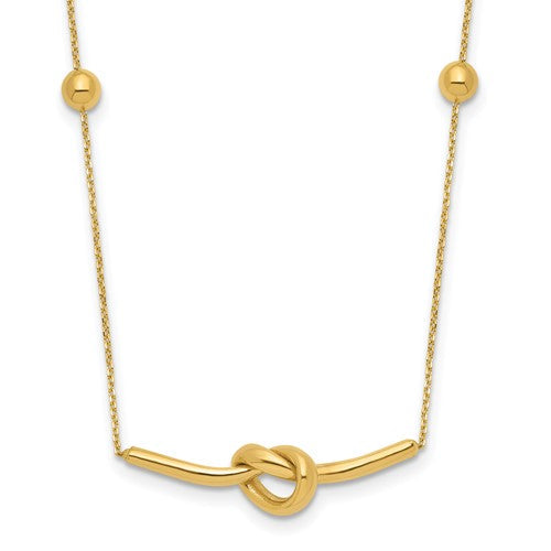 14k-polished-knotted-pendant-and-beads-16in-w-2in-ext-necklace-SolomonJeweler-Wichita-KS-CustomJewelry