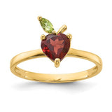 14K gold garnet and peridot apple-shaped ring from Solomon Jewelers, featuring colorful gemstone accents and intricate design.