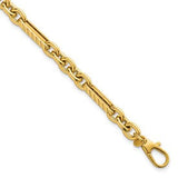 14k gold polished and textured oval and circle link bracelet, 7.5 inches long, designed by Solomon Jewelers.