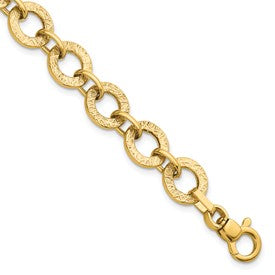 14k-polished-and-textured-7in-fancy-link-bracelet-SolomonJeweler-Wichita-KS-CustomJewelry