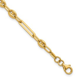 14K polished mixed link bracelet with puffed mariner design, 7.5 inches, by Solomon Jewelers.