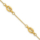 14K gold Greek key bracelet with polished and textured finish, 7.25-inch length with 1-inch extension link from Solomon Jewelers.
