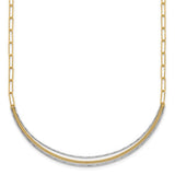 14k two-tone textured long link gold necklace with 2-inch extension and woven smile bar from Solomon Jewelers.
