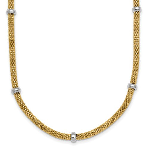 14k-two-tone-polished-fancy-mesh-with-bead-necklace-SolomonJeweler-Wichita-KS-CustomJewelry