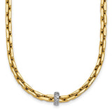 14k-two-tone-polished-fancy-link-w-cz-bead-17-in-necklace-SolomonJeweler-Wichita-KS-CustomJewelry