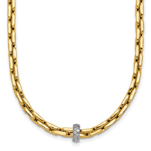 14k-two-tone-polished-fancy-link-w-cz-bead-17-in-necklace-SolomonJeweler-Wichita-KS-CustomJewelry