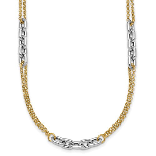 14k-two-tone-polished-17in-w-2in-ext-fancy-link-necklace-SolomonJeweler-Wichita-KS-CustomJewelry
