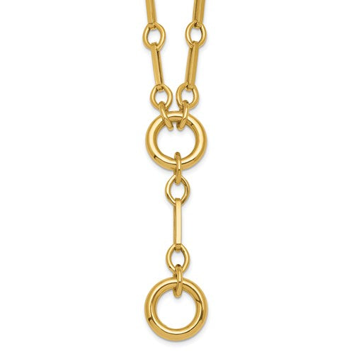 14k-polished-17-5in-fancy-link-with-circle-y-drop-necklace-SolomonJeweler-Wichita-KS-CustomJewelry