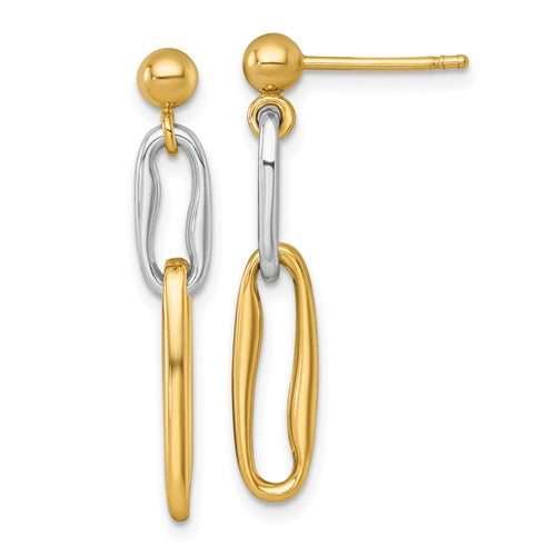 14k-two-tone-polished-link-dangle-post-earrings-SolomonJeweler-Wichita-KS-CustomJewelry