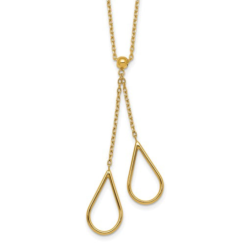 14k-polished-teardrops-dangle-w-2in-ext-necklace-SolomonJeweler-Wichita-KS-CustomJewelry