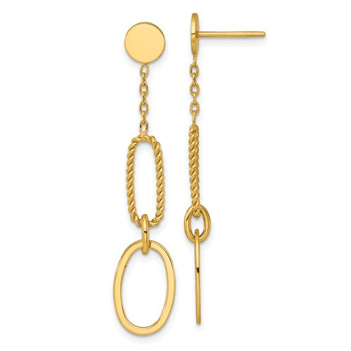 14k-polished-and-twisted-oval-link-dangle-post-earrings-SolomonJeweler-Wichita-KS-CustomJewelry