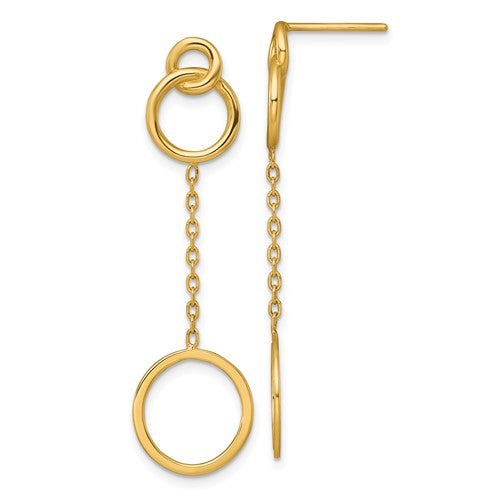 14k-polished-circle-pattern-dangle-post-earrings-SolomonJeweler-Wichita-KS-CustomJewelry