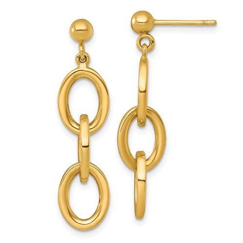 14k-polished-round-oval-chain-dangle-post-earrings-SolomonJeweler-Wichita-KS-CustomJewelry