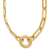 14k-polished-and-brushed-paperclip-link-with-circle-necklace-SolomonJeweler-Wichita-KS-CustomJewelry