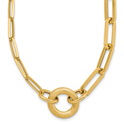 14k-polished-and-brushed-paperclip-link-with-circle-necklace-SolomonJeweler-Wichita-KS-CustomJewelry