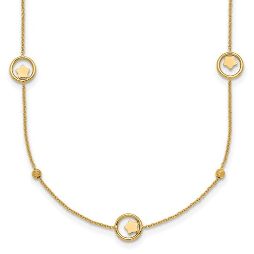 14k-polished-stars-in-circle-with-d-c-beads-16-75in-necklace-SolomonJeweler-Wichita-KS-CustomJewelry