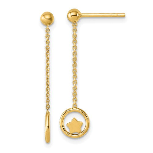 14k-polished-stars-in-circle-dangle-post-earrings-SolomonJeweler-Wichita-KS-CustomJewelry