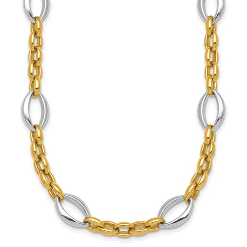 14k-two-tone-polished-fancy-oval-link-necklace-SolomonJeweler-Wichita-KS-CustomJewelry