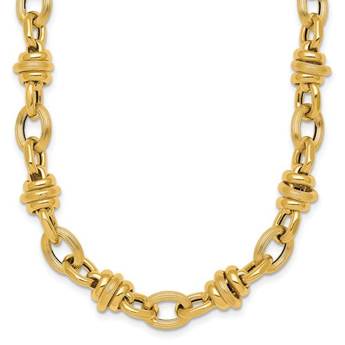 14k-polished-and-textured-fancy-link-18in-necklace-SolomonJeweler-Wichita-KS-CustomJewelry