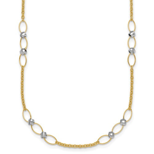 14k-two-tone-polished-and-diamond-cut-beads-fancy-link-necklace-SolomonJeweler-Wichita-KS-CustomJewelry