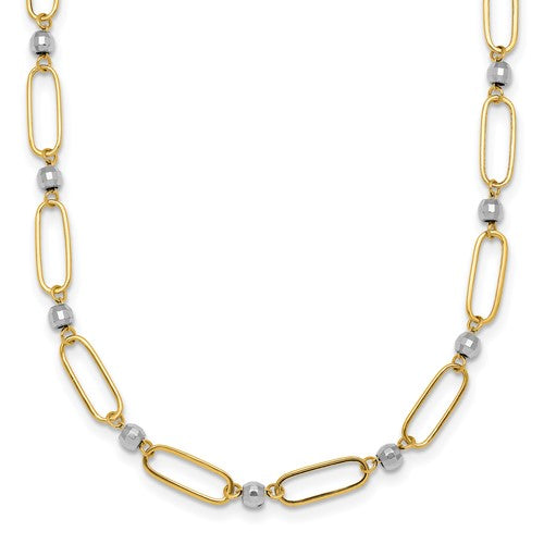 14k-two-tone-polished-oval-beaded-18in-necklace-SolomonJeweler-Wichita-KS-CustomJewelry