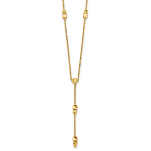 14k-polished-diamond-cut-beaded-lariat-16in-w-2in-ext-necklace-SolomonJeweler-Wichita-KS-CustomJewelry