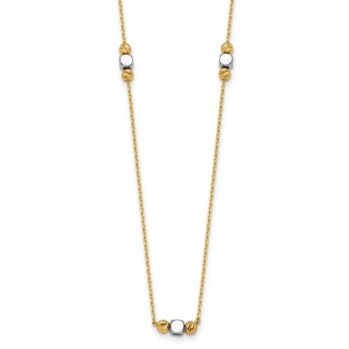 14k-two-tone-polished-diamond-cut-bead-fancy-w-2in-ext-necklace-SolomonJeweler-Wichita-KS-CustomJewelry