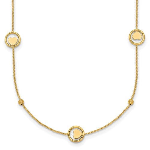14k-polished-heart-in-circle-with-d-c-beads-16-75in-necklace-SolomonJeweler-Wichita-KS-CustomJewelry