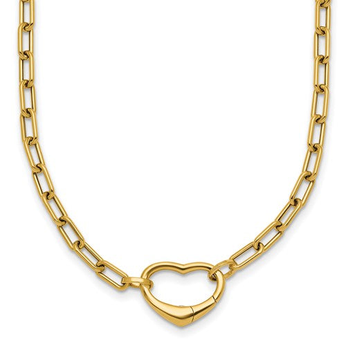 14k gold oval link necklace with heart clasp, convertible to bracelet, by Solomon Jewelers, shown in polished finish.