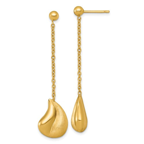 14k-polished-and-brushed-curved-teardrop-dangle-post-earrings-SolomonJeweler-Wichita-KS-CustomJewelry