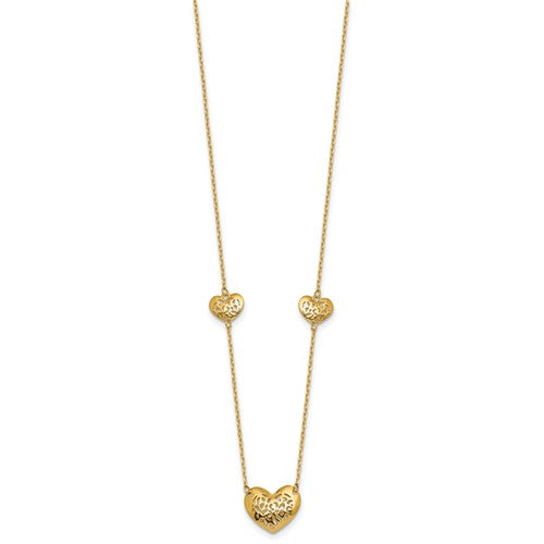 14k-polished-and-textured-heart-station-16-w-2in-ext-necklace-SolomonJeweler-Wichita-KS-CustomJewelry
