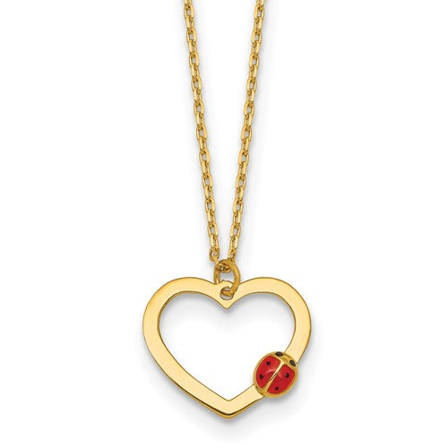 14k-polished-heart-with-enamel-ladybug-w-75in-ext-childrens-necklace-SolomonJeweler-Wichita-KS-CustomJewelry