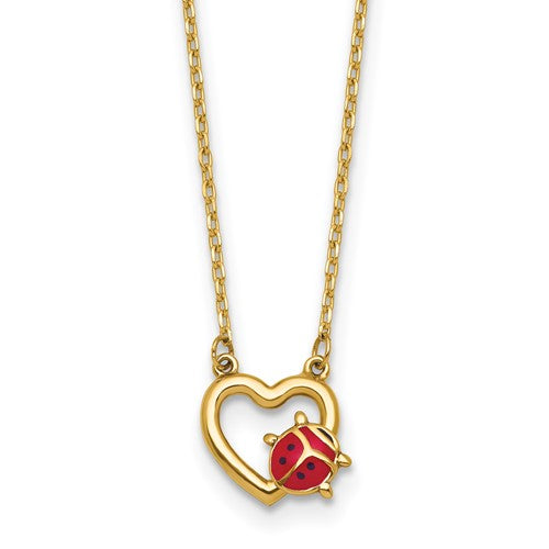 14k-polished-enameled-lady-bug-with-heart-17in-necklace-SolomonJeweler-Wichita-KS-CustomJewelry