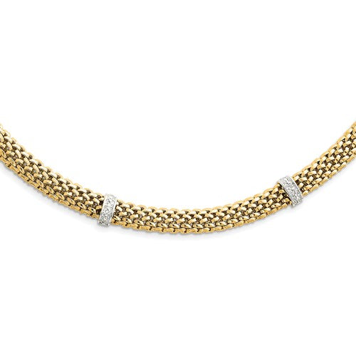 14k-two-tone-17in-05ct-completed-polished-diamond-mesh-necklace-SolomonJeweler-Wichita-KS-CustomJewelry