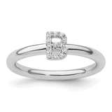 14K white gold stackable diamond initial B ring with sparkling diamonds, designed for elegant jewelry collection.
