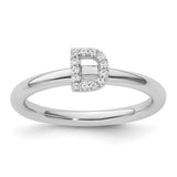 14K white gold stackable diamond initial D ring, featuring sparkling diamonds and a sleek design, perfect for elegant jewelry collection.