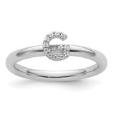 14K white gold stackable diamond initial G ring featuring sparkling diamonds, designed for elegant jewelry wear.