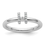 14K white gold stackable diamond initial H ring featuring small diamonds, elegant jewelry ring from Solomon Jewelers.