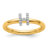 14K gold stackable diamond initial H ring from Solomon Jewelers, featuring a sleek design with sparkling diamonds.