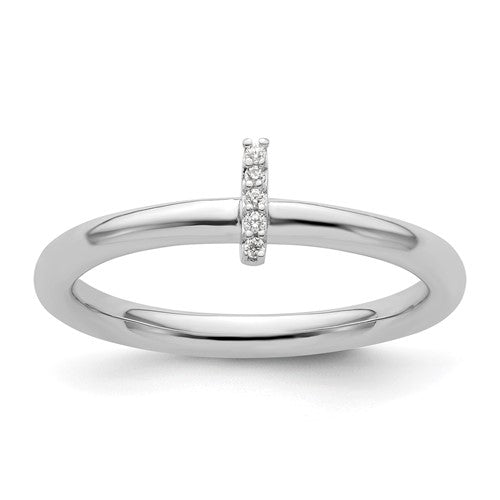 14K white gold stackable diamond initial I ring with small diamonds, designed for elegant jewelry wear.