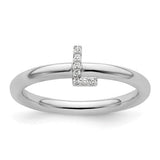14K white gold stackable diamond initial L ring, featuring sparkling diamonds and a sleek, elegant design.