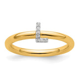 14K gold stackable diamond initial L ring from Solomon Jewelers, featuring a sleek design with sparkling diamonds on a polished band.