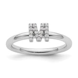 14K white gold stackable diamond initial M ring featuring sparkling diamonds, crafted by Solomon Jewelers.