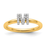 14K gold stackable diamond initial M ring from Solomon Jewelers, features a sleek design with sparkling diamonds.
