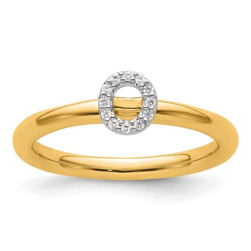 14K gold stackable diamond initial O ring from Solomon Jewelers, featuring a sparkling diamond accent and elegant design.