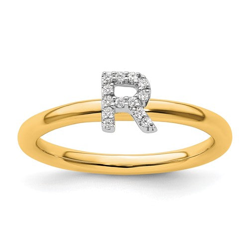 14K gold stackable diamond initial R ring, Solomon Jewelers jewelry featuring sparkling diamonds and a sleek design