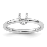 14K white gold stackable diamond initial U ring featuring small diamonds and a sleek design, perfect for everyday jewelry.