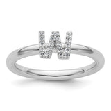 14K white gold stackable diamond initial W ring, Solomon Jewelers jewelry featuring sparkling diamonds and sleek design.
